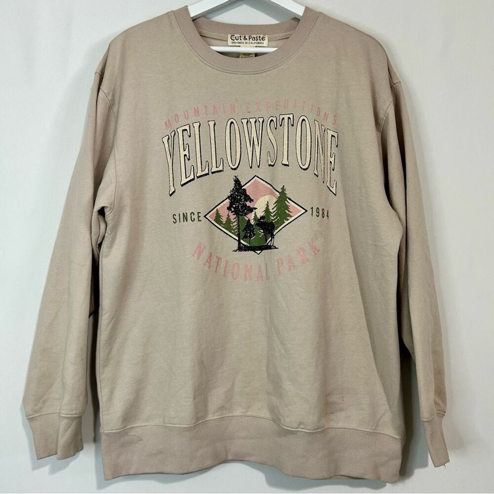 Cut & Paste Women’s Yellowstone National Park Sweatshirt Tan Size Large FLAW